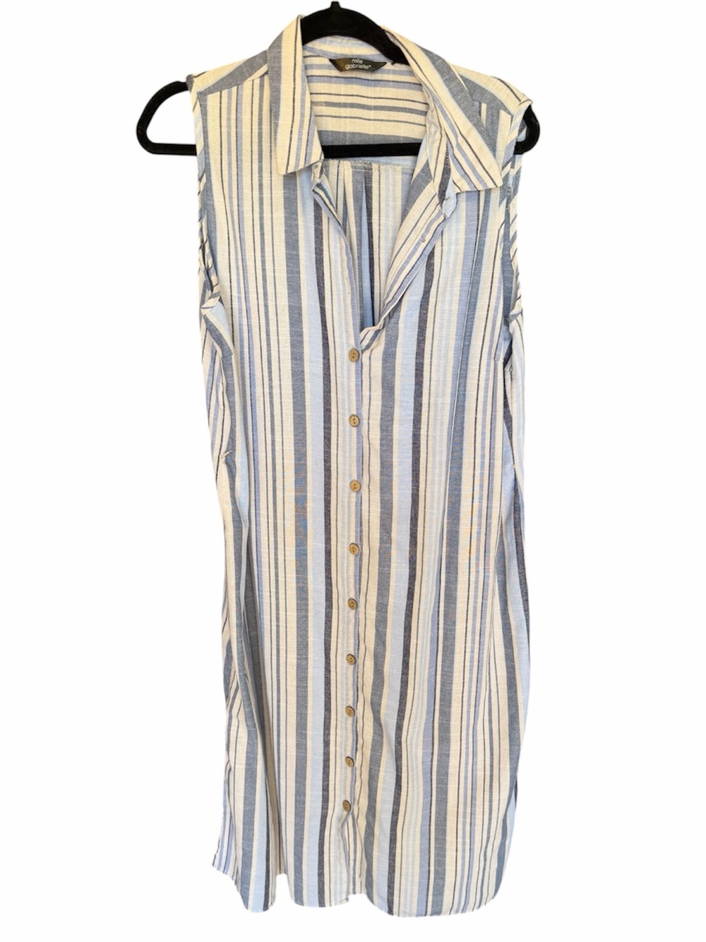 Sleeveless Striped Button Down Dress - Blue & White